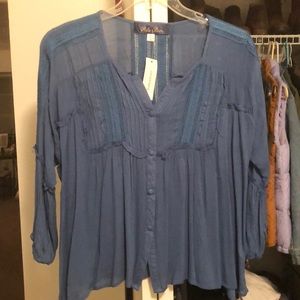 Button Up Blouse-Blue Rain
